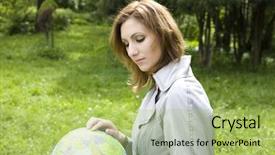  Presentation with travel globe - Slides enhanced with travel dreams woman looking background and a  colored foreground