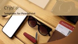  Presentation with space travel - PPT theme featuring travel-equipment-and-smartphone background and a yellow colored foreground