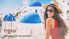  Presentation with summer sun - PPT theme enhanced with travel europe summer holiday girl background and a lemonade colored foreground