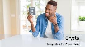  Presentation with african america - Amazing slide set having travel excel - african american man holding passport backdrop and a light blue colored foreground