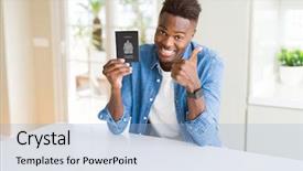  Presentation with african american startup - Presentation enhanced with travel excel - african american man holding passport background and a light blue colored foreground