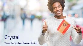  Presentation with american flag - Colorful PPT theme enhanced with travel excel - afro american man flag backdrop and a sky blue colored foreground