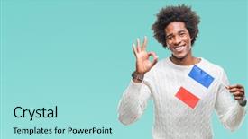  Presentation with france flag - Presentation theme enhanced with travel excel - afro american man flag background and a light blue colored foreground