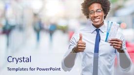  Presentation with afro - Theme with travel excel - afro american man holding boarding background and a sky blue colored foreground