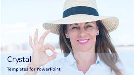  Presentation with sailboat - Cool new slide set with travel excel - beautiful middle age woman traveling backdrop and a  colored foreground