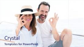  Presentation with sailboat - Cool new PPT theme with travel excel - middle age couple traveling backdrop and a sky blue colored foreground