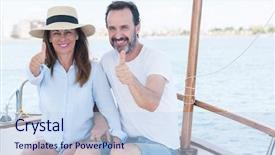  Presentation with sailboat - Slides featuring travel excel - middle age couple traveling background and a sky blue colored foreground