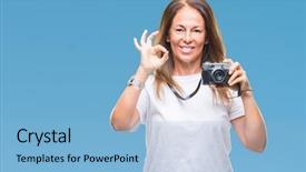  Presentation with hispanic - Beautiful PPT theme featuring travel excel - middle age hispanic woman taking backdrop and a  colored foreground