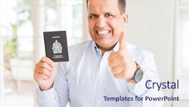  Presentation with dr holding ipad - Beautiful slide deck featuring travel excel - middle age man holding holding backdrop and a sky blue colored foreground