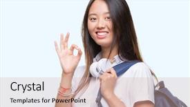  Presentation with backpack - PPT layouts enhanced with travel excel - young asian woman wearing backpack background and a soft green colored foreground