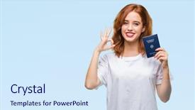  Presentation with cannabis marijuana leaves passport - Theme featuring travel excel - young beautiful woman holding passport background and a  colored foreground