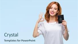  Presentation with passport travel - PPT theme with travel excel - young beautiful woman holding passport background and a sky blue colored foreground
