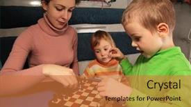  Presentation with train - PPT layouts featuring travel game - mother and son play chess background and a red colored foreground