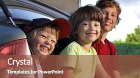  Presentation with three - Amazing theme having travel game - three cheerful child sitting backdrop and a tawny brown colored foreground