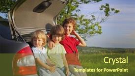  Presentation with nature meadow baby and child - Slide set consisting of travel game - three cheerful child sitting background and a tawny brown colored foreground