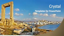  Presentation with greek islands - Cool new PPT layouts with travel in greek islands series backdrop and a teal colored foreground