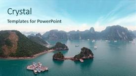  Presentation with vietnam hanoi - Presentation enhanced with travel hanoi - halong bay panorama vietnam background and a sky blue colored foreground