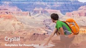  Presentation with united states map - Colorful PPT layouts enhanced with travel hike in grand backdrop and a coral colored foreground