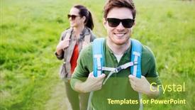  Presentation with tourism hiking - Cool new PPT theme with travel-hiking-backpacking-tourism backdrop and a tawny brown colored foreground