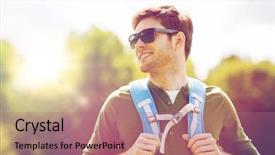  Presentation with tourism hiking - Slide set with travel hiking backpacking tourism background and a coral colored foreground