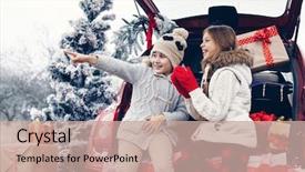  Presentation with snow illustrated for children - Slide set consisting of many christmas presents in car background and a coral colored foreground