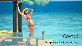  Presentation with beautiful skin and beach - Presentation design consisting of travel holidays hawaii - beautiful woman on beach background and a  colored foreground