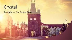  Presentation with vintage retro - PPT layouts enhanced with travel image of charles bridge background and a blonde colored foreground
