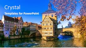  Presentation with town hall - Beautiful PPT layouts featuring travel-in-bavaria-germany-beautiful backdrop and a cobalt blue colored foreground