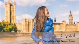  Presentation with autumn blue - Amazing slides having travel in blue trench coat backdrop and a coral colored foreground