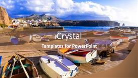  Presentation with fishing boats - PPT theme featuring travel-in-grand-canary-island background and a coral colored foreground