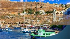  Presentation with travel - Slides featuring travel-in-greece-colorful-island background and a coral colored foreground