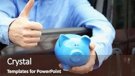  Presentation with lunar new year of the pig - Slide deck having travel incentive - man holding piggy bank background and a tawny brown colored foreground