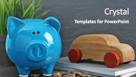  Presentation with incentive - Presentation design featuring travel incentive - piggy bank and wooden toy background and a  colored foreground