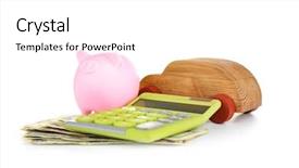  Presentation with piggy bank is evil - Amazing slide set having travel incentive - piggy bank calculator and wooden backdrop and a  colored foreground