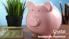  Presentation with piggy bank is evil - Presentation consisting of travel incentive - piggy bank calculator banknotes background and a  colored foreground