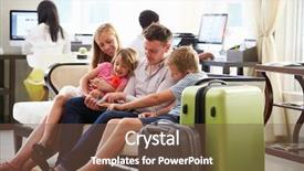  Presentation with tourism hotel lobby - Presentation enhanced with travel industry - family in hotel lobby looking background and a tawny brown colored foreground