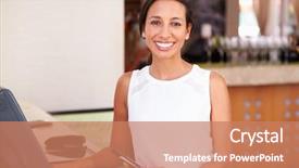  Presentation with waitress - Beautiful theme featuring travel industry - portrait of waitress in hotel backdrop and a coral colored foreground