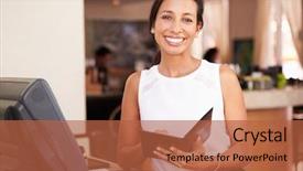  Presentation with pay restaurant bill bill bank - Amazing theme having travel industry - portrait of waitress in hotel backdrop and a red colored foreground