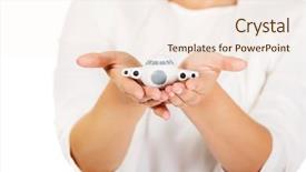  Presentation with hand holding plant - PPT theme with travel insurance - businesswoman hands holding a toy background and a sky blue colored foreground