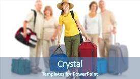  Presentation with tourist - Presentation theme enhanced with travel insurance - happy tourist people isolated background and a ocean colored foreground