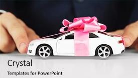  Presentation with kidney transplant holding a model - Theme having travel insurance - man holding model of car background and a light gray colored foreground
