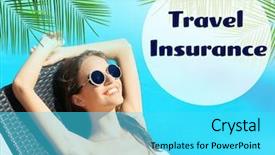  Presentation with swimming pool - Beautiful presentation theme featuring travel insurance concept young woman backdrop and a cyan colored foreground