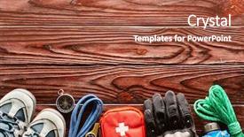  Presentation with tourism hiking - Cool new slide set with travel items for hiking tourism backdrop and a red colored foreground