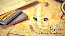  Presentation with travel itinerary - Colorful PPT theme enhanced with travel itinerary points on map backdrop and a yellow colored foreground