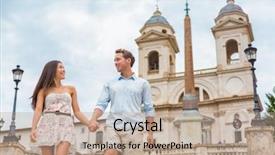  Presentation with young happy couple - Presentation having travel landmark tourist attraction background and a coral colored foreground