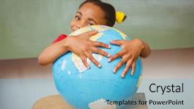  Presentation with globe - Audience pleasing slide set consisting of cute little girl holding globe backdrop and a light blue colored foreground