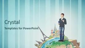  Presentation with earth - Slides consisting of education language - young guy standing on earth background and a sky blue colored foreground