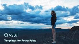  Presentation with freedom - Presentation enhanced with travel lesure and freedom concept - woman on the top of altai mountain beauty summer evening landcape background and a ocean colored foreground