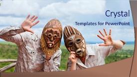  Presentation with african american black couple - Beautiful presentation theme featuring travel lodging - african vacation happy couple backdrop and a sky blue colored foreground