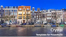  Presentation with canals - Presentation design with travel lodging - canals of amsterdam panoramic image background and a dark gray colored foreground
